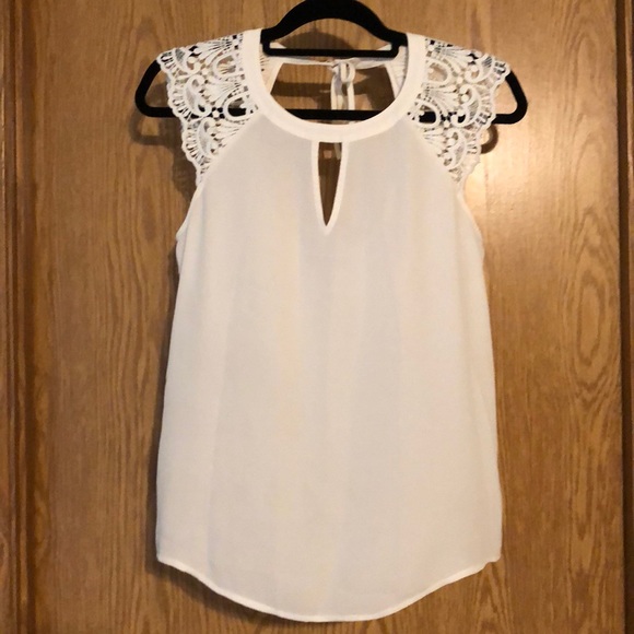 Express Tops - Express Sheer White Embroidered Cap Sleeve Top